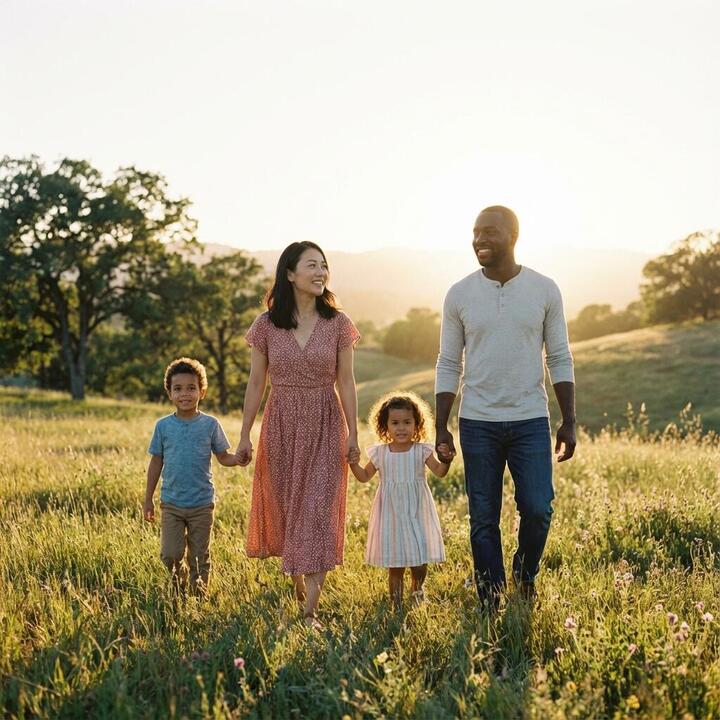 Happy family walking together
